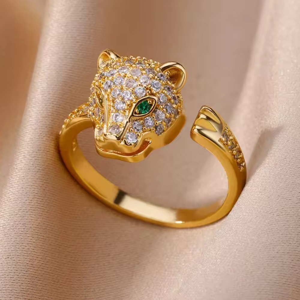 Golden Panther Emerald Eyes Ring - Picture 6 of 7